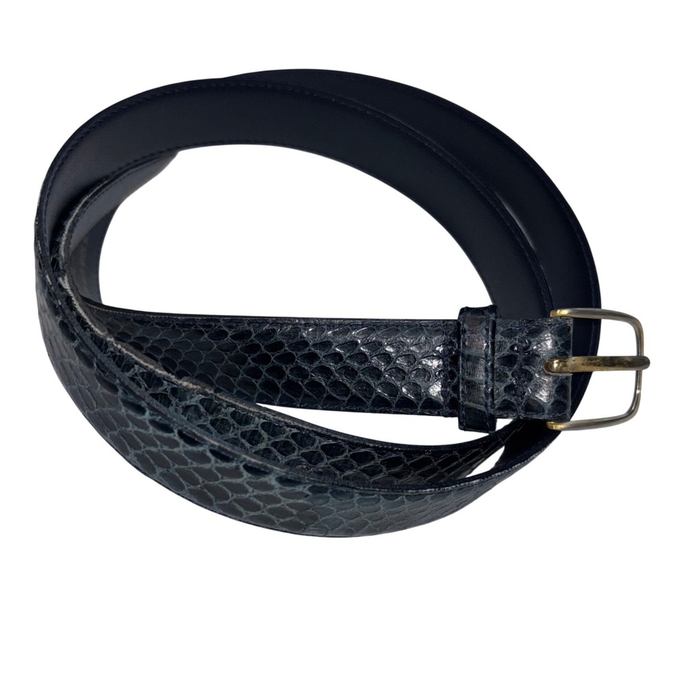 Vintage Genuine Snakeskin Leather Belt | 40/100‎ | Dark Brass Gold Buckle